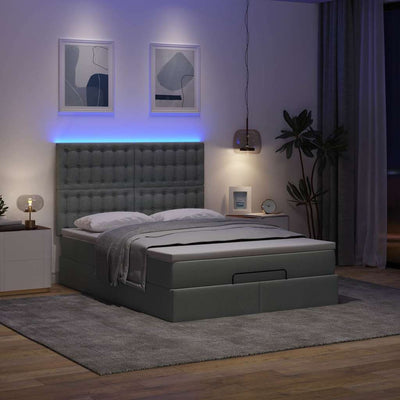 Ottoman Bed with Mattress & LEDs Dark Grey Queen Fabric Payday Deals