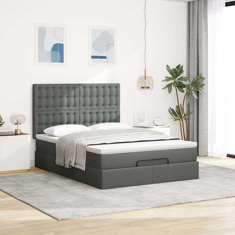 Ottoman Bed with Mattress & LEDs Dark Grey Queen Fabric Payday Deals