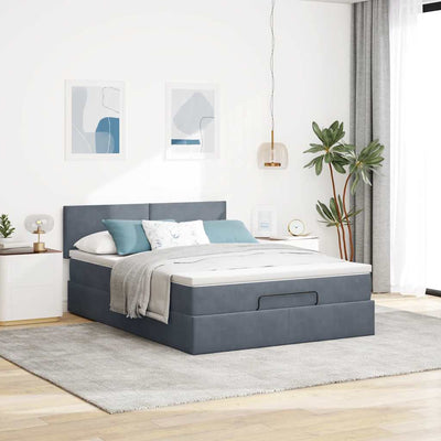 Ottoman Bed with Mattress & LEDs Dark Grey Queen Velvet Payday Deals
