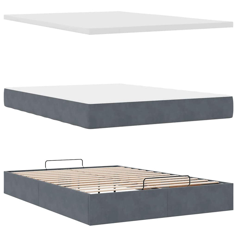 Ottoman Bed with Mattress & LEDs Dark Grey Queen Velvet Payday Deals