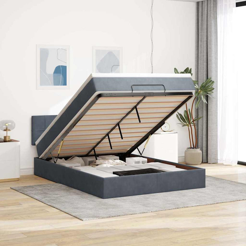 Ottoman Bed with Mattress & LEDs Dark Grey Queen Velvet Payday Deals