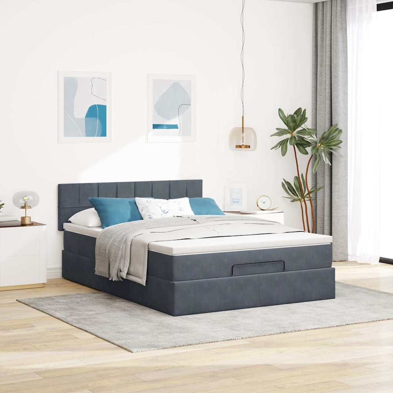 Ottoman Bed with Mattress & LEDs Dark Grey Queen Velvet Payday Deals