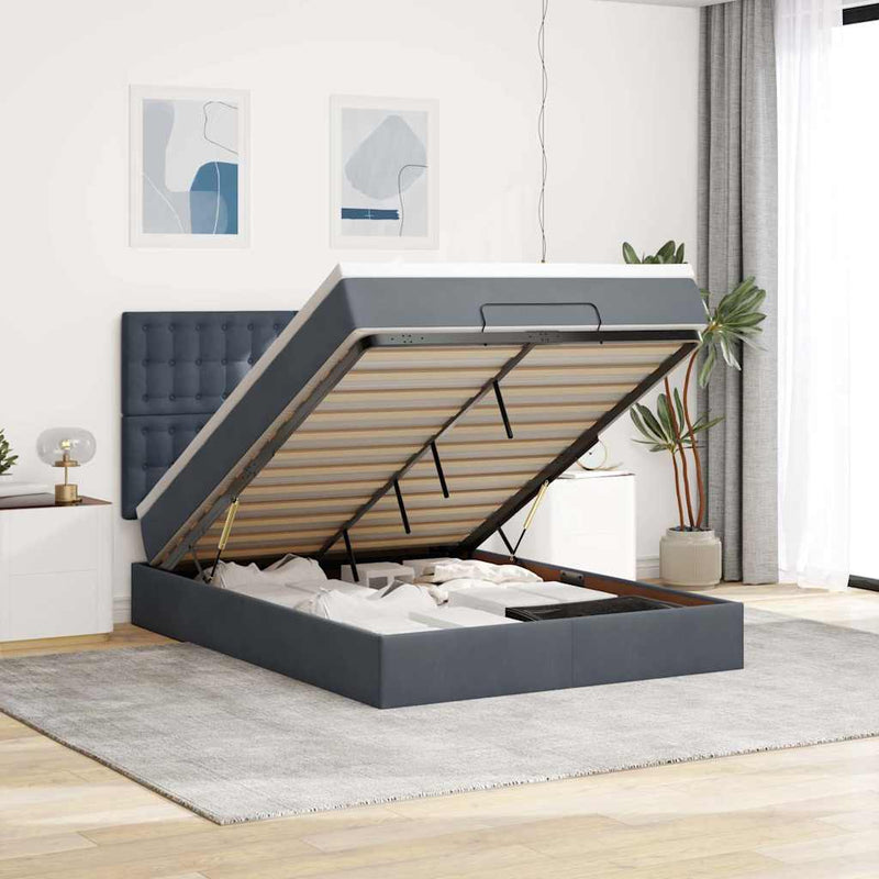 Ottoman Bed with Mattresses Dark Grey Double Velvet Payday Deals