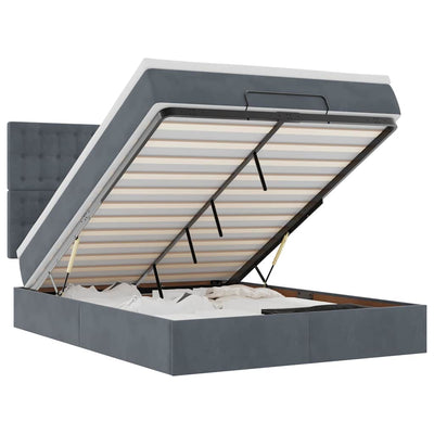 Ottoman Bed with Mattresses Dark Grey Double Velvet Payday Deals