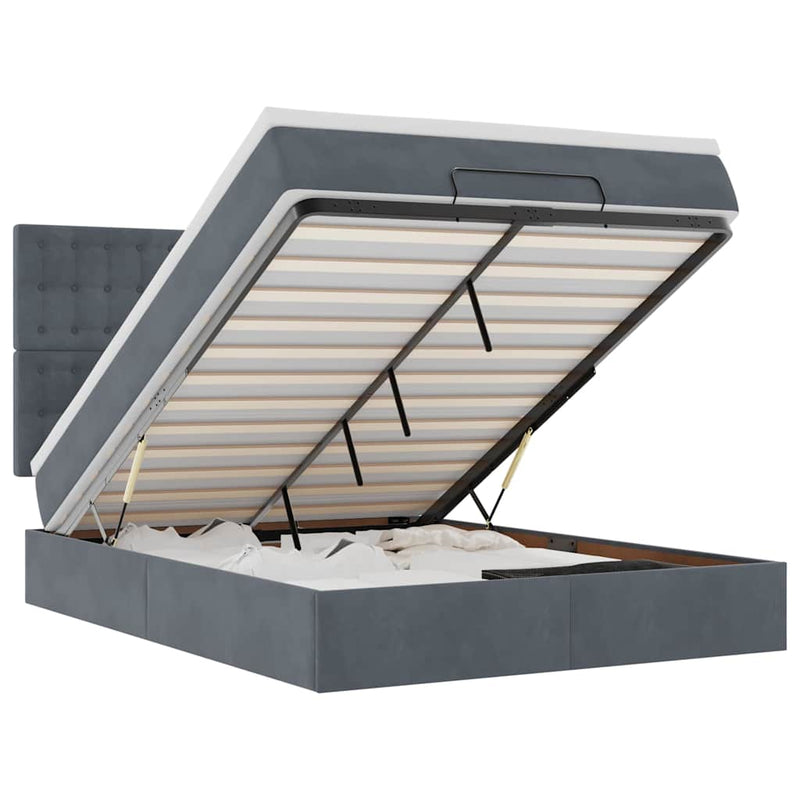 Ottoman Bed with Mattresses Dark Grey Double Velvet Payday Deals