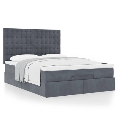 Ottoman Bed with Mattresses Dark Grey Double Velvet Payday Deals
