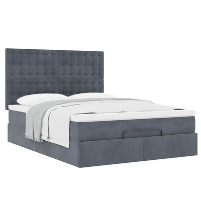 Ottoman Bed with Mattresses Dark Grey Double Velvet Payday Deals