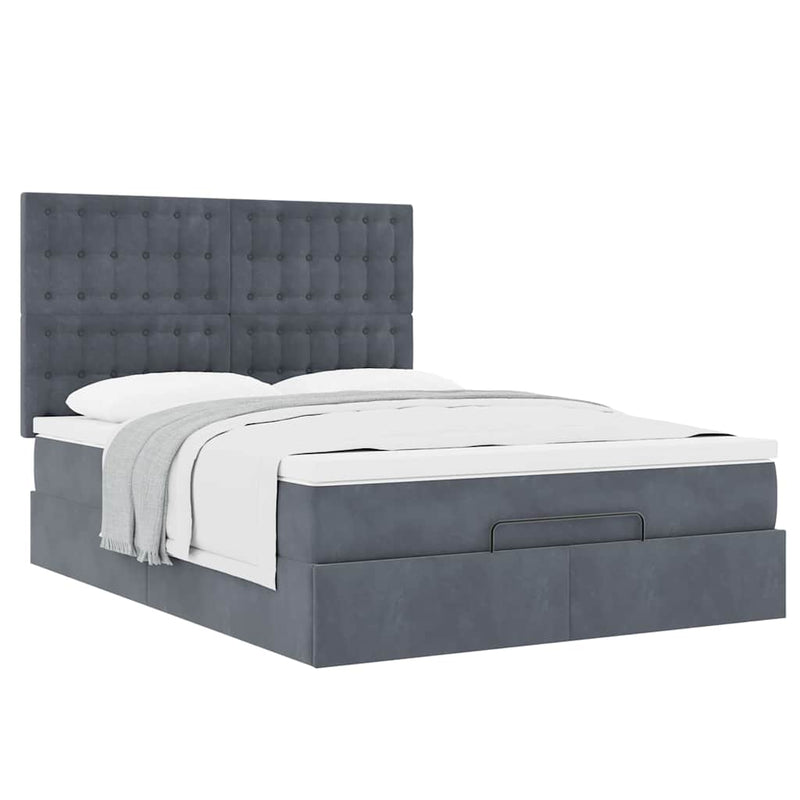 Ottoman Bed with Mattresses Dark Grey Double Velvet Payday Deals