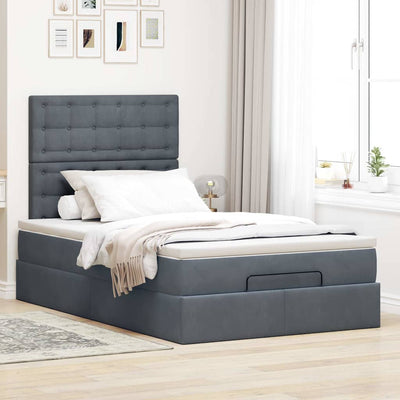 Ottoman Bed with Mattresses Dark Grey King Single Velvet Payday Deals