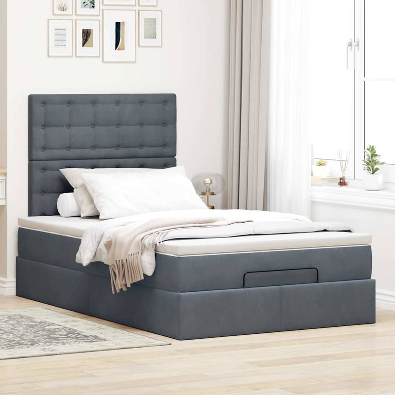 Ottoman Bed with Mattresses Dark Grey King Single Velvet Payday Deals