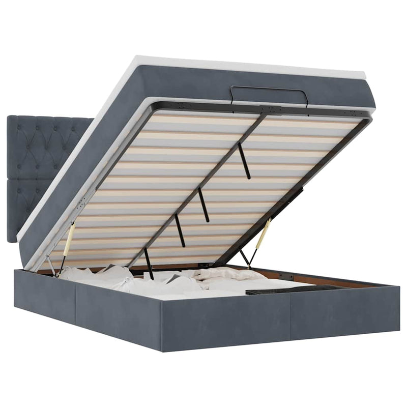 Ottoman Bed with Mattresses Dark Grey Queen Velvet Payday Deals