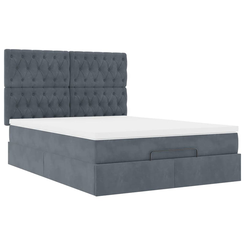 Ottoman Bed with Mattresses Dark Grey Queen Velvet Payday Deals