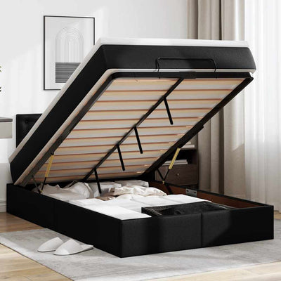 Ottoman Bed with Mattresses & LEDs Black King Single Faux Leather