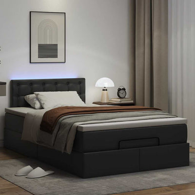 Ottoman Bed with Mattresses & LEDs Black King Single Faux Leather Payday Deals