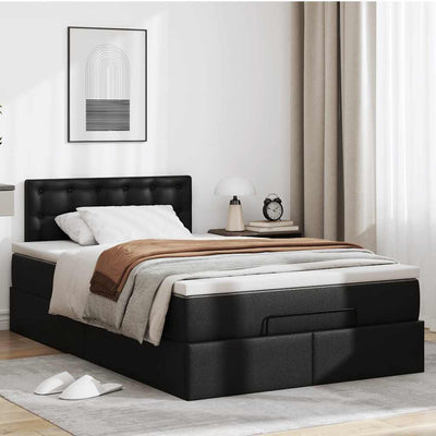 Ottoman Bed with Mattresses & LEDs Black King Single Faux Leather Payday Deals