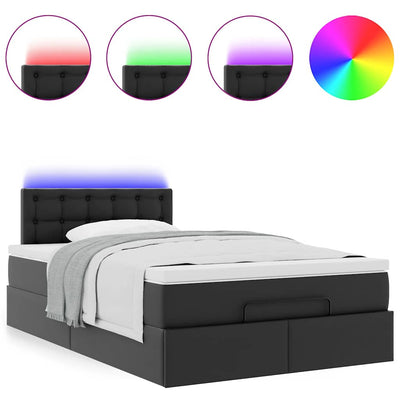 Ottoman Bed with Mattresses & LEDs Black King Single Faux Leather Payday Deals