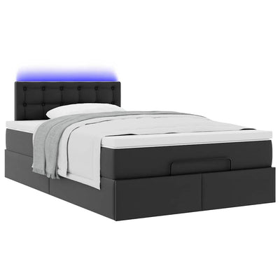 Ottoman Bed with Mattresses & LEDs Black King Single Faux Leather Payday Deals