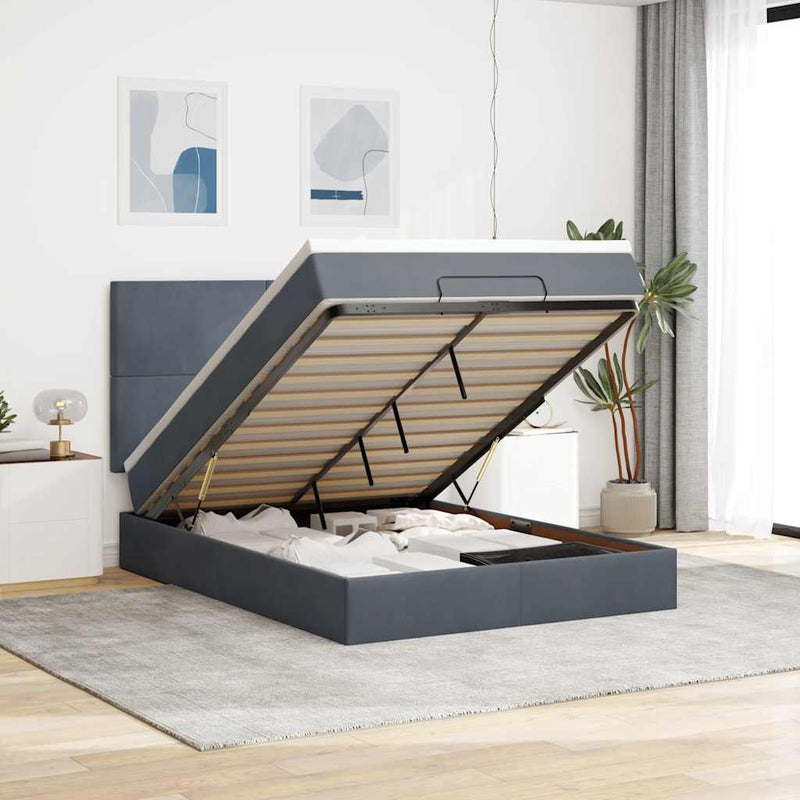 Ottoman Bed with Mattresses & LEDs Dark Grey Double Velvet Payday Deals