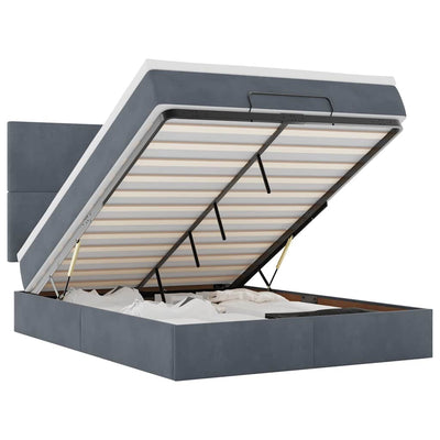 Ottoman Bed with Mattresses & LEDs Dark Grey Double Velvet Payday Deals