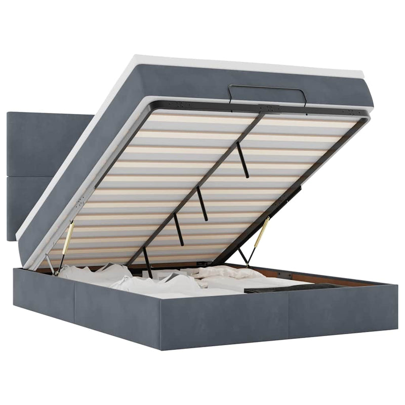 Ottoman Bed with Mattresses & LEDs Dark Grey Double Velvet Payday Deals