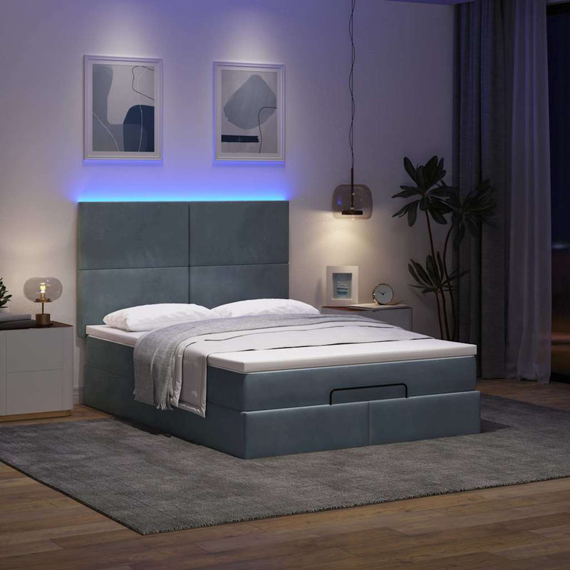 Ottoman Bed with Mattresses & LEDs Dark Grey Double Velvet Payday Deals
