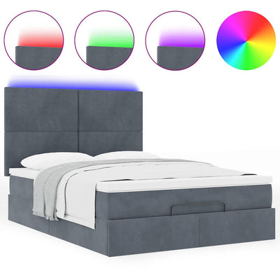 Ottoman Bed with Mattresses & LEDs Dark Grey Double Velvet Payday Deals
