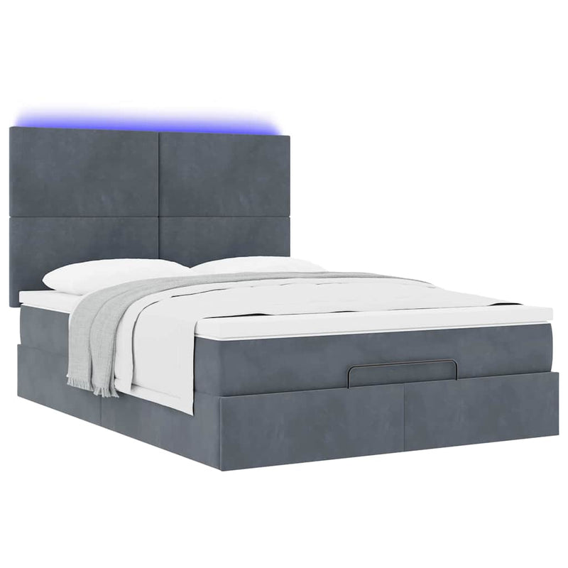 Ottoman Bed with Mattresses & LEDs Dark Grey Double Velvet Payday Deals