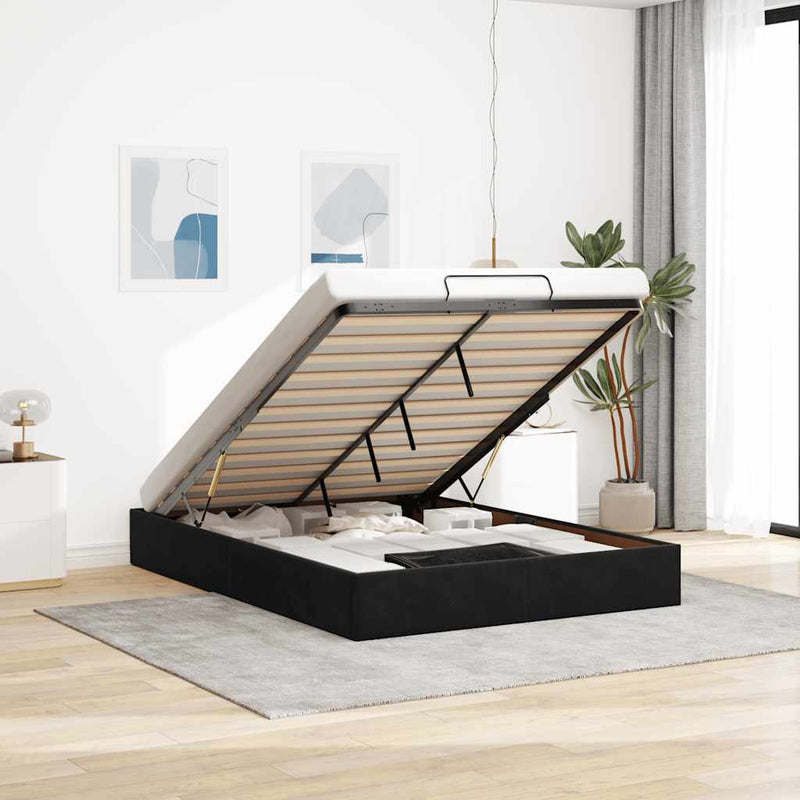 Ottoman Storage Bed Frame No Mattress Black Double Velvet Payday Deals