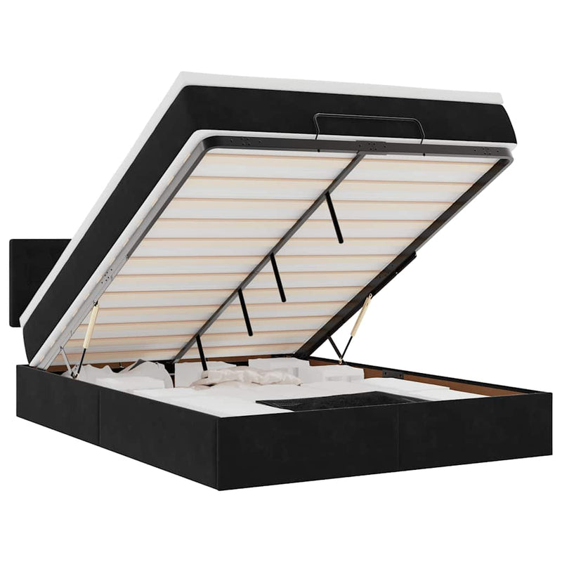 Ottoman Storage Bed Frame No Mattress Black Double Velvet Payday Deals