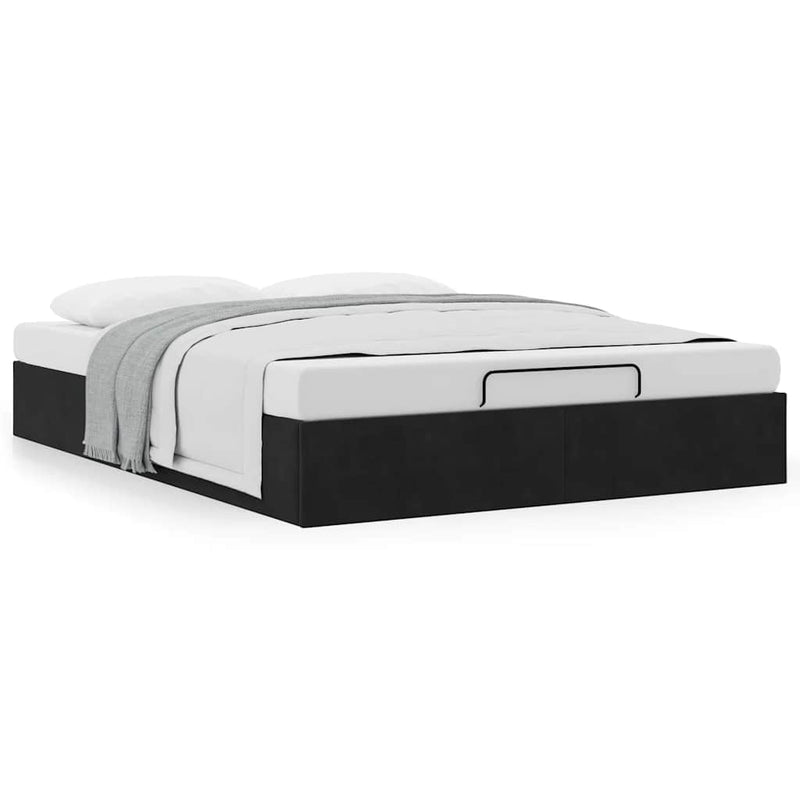 Ottoman Storage Bed Frame No Mattress Black Double Velvet Payday Deals