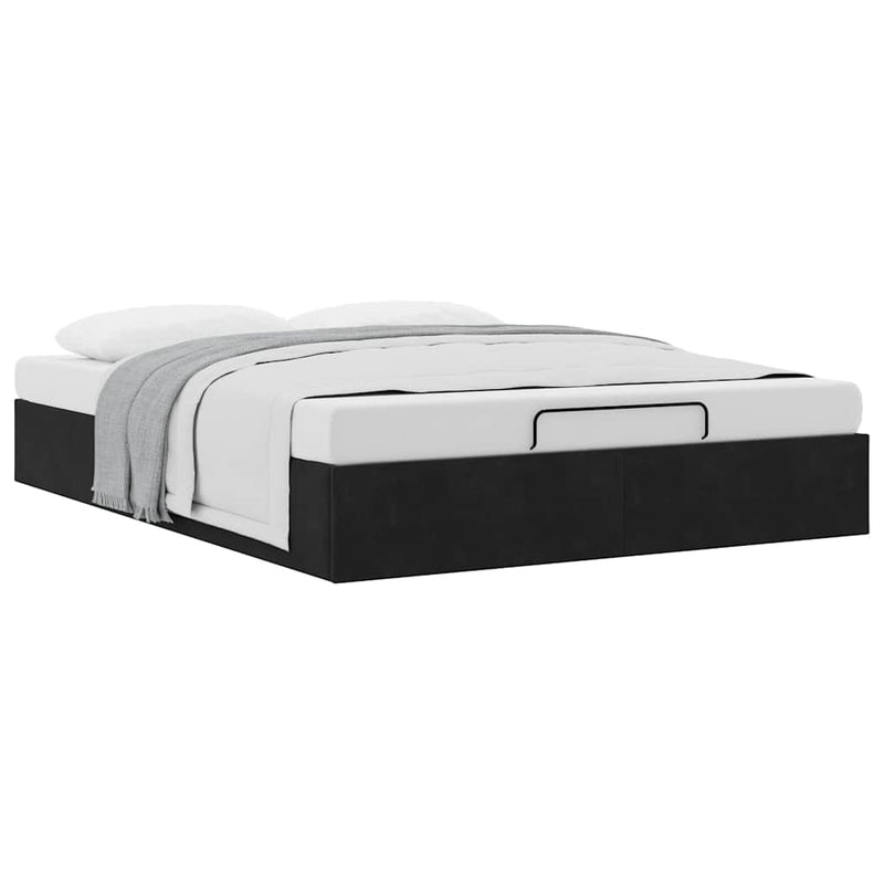 Ottoman Storage Bed Frame No Mattress Black Double Velvet Payday Deals