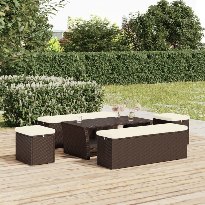 Ottomans with Cushions 2 pcs Brown 40x30x40 cm Poly Rattan Payday Deals