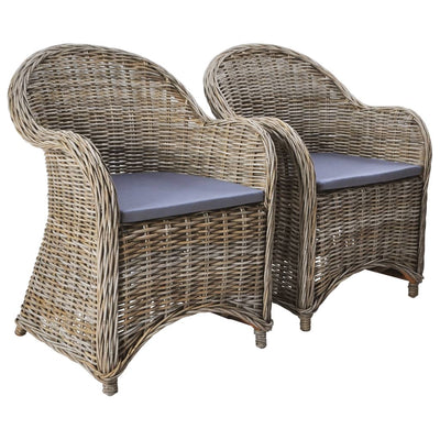 Outdoor Chairs 2 pcs with Cushions Natural Rattan