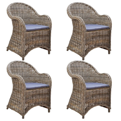 Outdoor Chairs 4 pcs with Cushions Natural Rattan