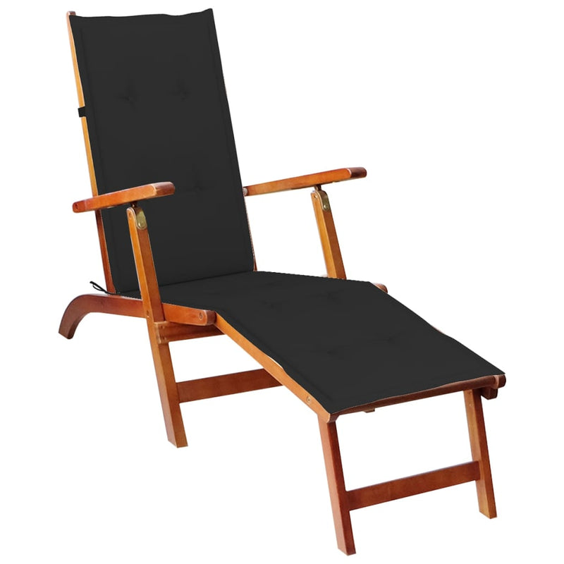 Outdoor Deck Chair with Footrest and Cushion Solid Acacia Wood Payday Deals