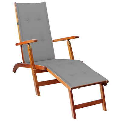 Outdoor Deck Chair with Footrest and Cushion Solid Acacia Wood Payday Deals