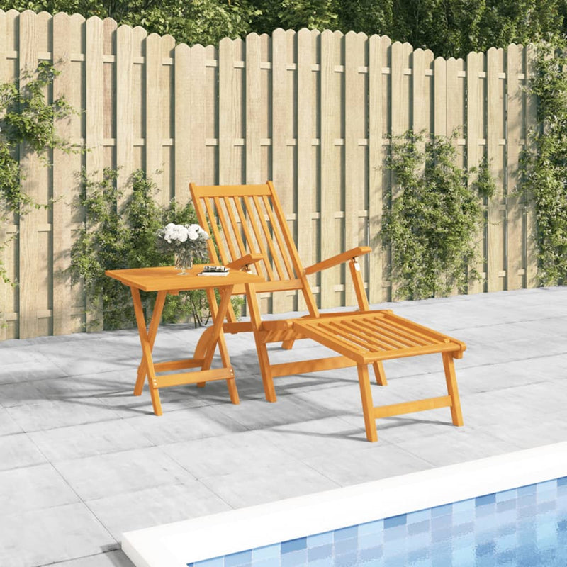 Outdoor Deck Chair with Footrest and Table Solid Wood Acacia Payday Deals