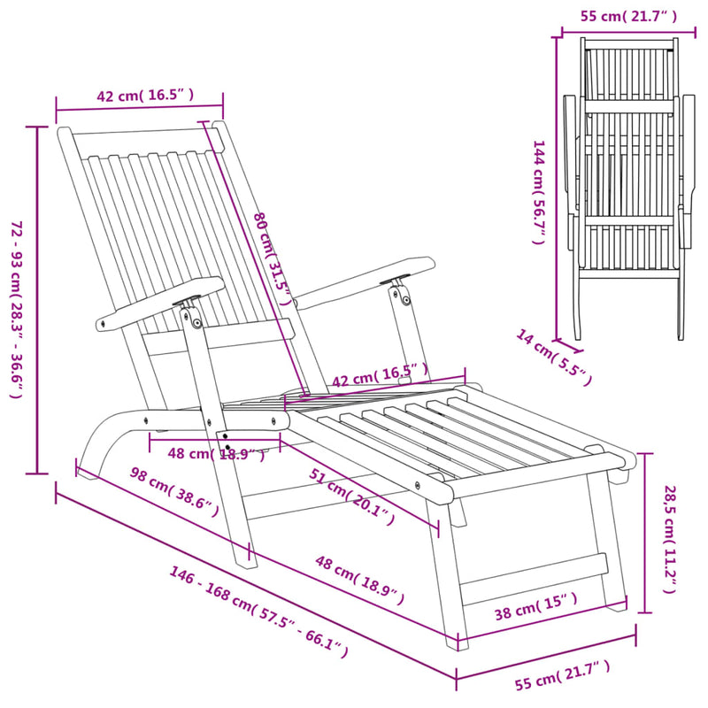 Outdoor Deck Chair with Footrest and Table Solid Wood Acacia Payday Deals