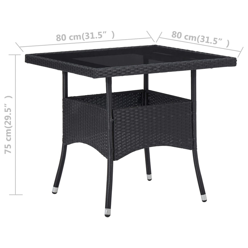 Outdoor Dining Table Black Poly Rattan and Glass Payday Deals