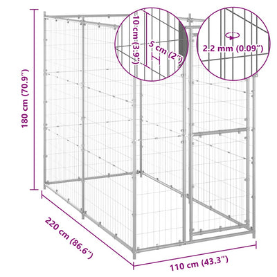 Outdoor Dog Kennel Galvanised Steel 110x220x180 cm Payday Deals