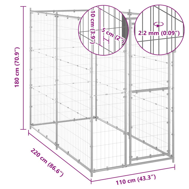 Outdoor Dog Kennel Galvanised Steel 110x220x180 cm Payday Deals