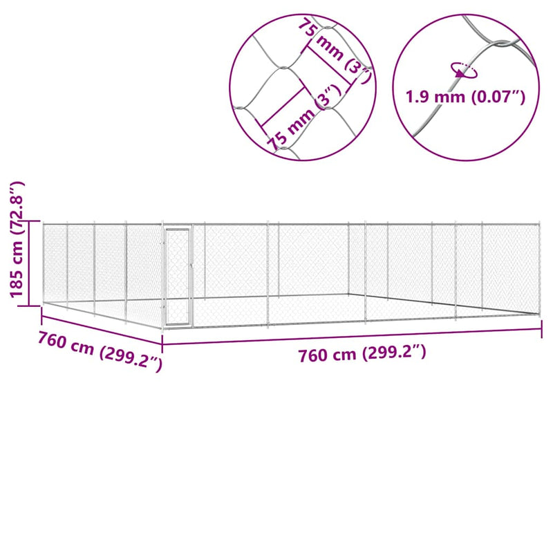 Outdoor Dog Kennel Galvanised Steel 760x760x185 cm Payday Deals