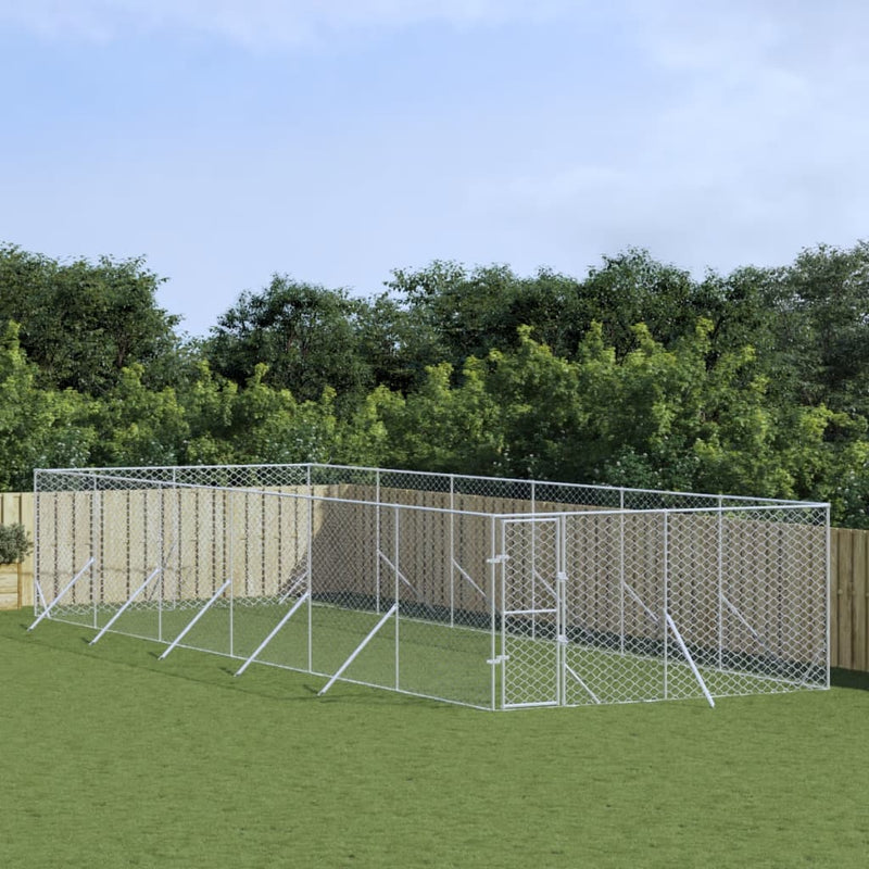 Outdoor Dog Kennel Silver 4x12x2 m Galvanised Steel Payday Deals