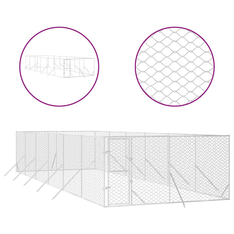 Outdoor Dog Kennel Silver 4x12x2 m Galvanised Steel Payday Deals