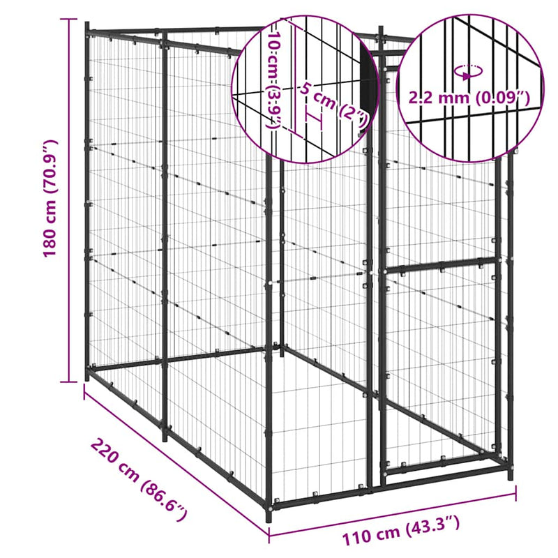 Outdoor Dog Kennel Steel 110x220x180 cm Payday Deals