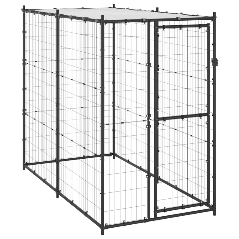 Outdoor Dog Kennel Steel with Roof 110x220x180 cm Payday Deals