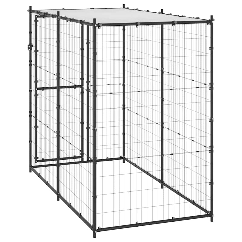 Outdoor Dog Kennel Steel with Roof 110x220x180 cm Payday Deals
