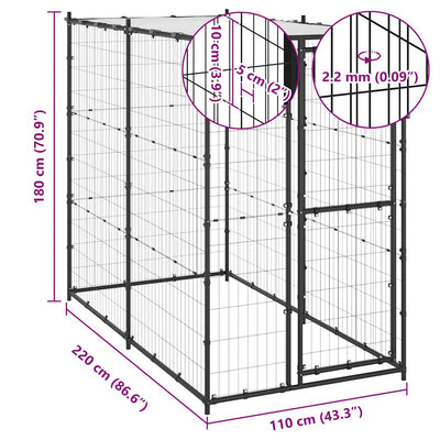 Outdoor Dog Kennel Steel with Roof 110x220x180 cm Payday Deals