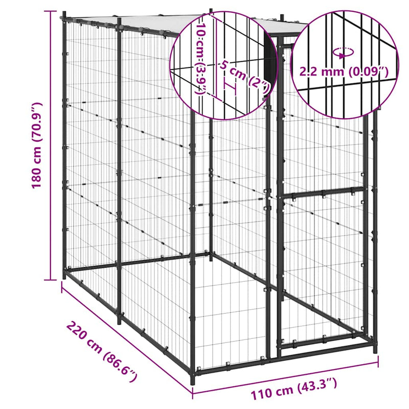 Outdoor Dog Kennel Steel with Roof 110x220x180 cm Payday Deals