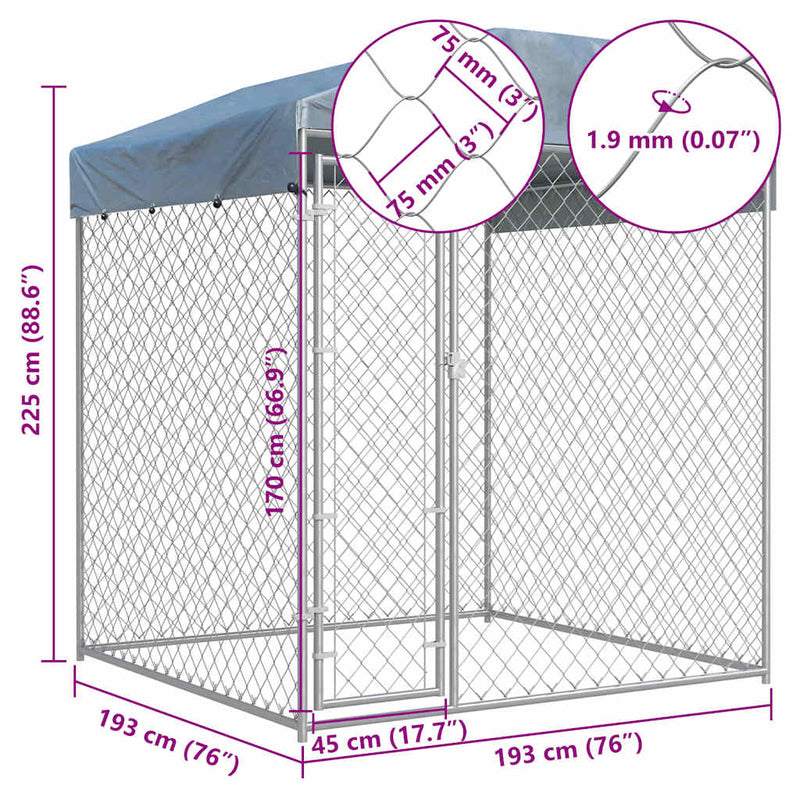 Outdoor Dog Kennel with Canopy Top 193x193x225 cm Payday Deals